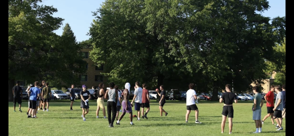 Club flag football team getting ready for their first practice of the season
